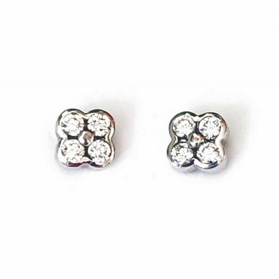 Sterling Silver Earring with 4 Petals with Clear Cubic Zirconia