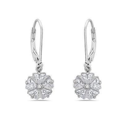 Sterling Silver Earring Dangle with Clear Cubic Zirconia Flower