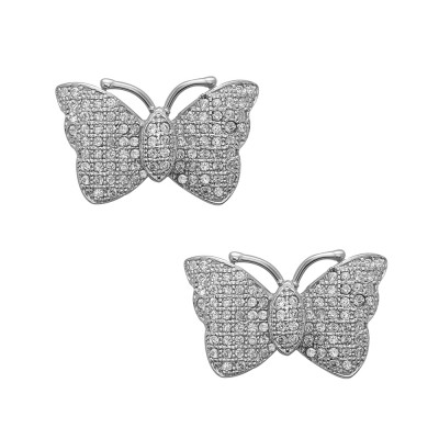 Sterling Silver Earring of Butterfly with Clear Cubic Zirconia