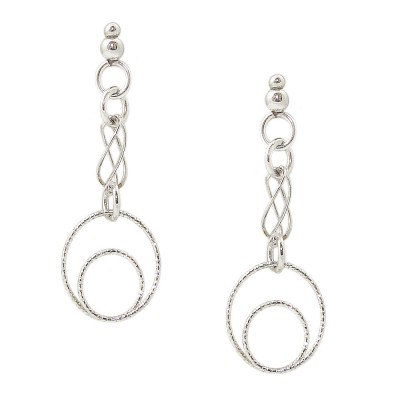 STERLING SILVER EARRING WITH DANGLE DIAMOND CUT LINE CIRCLE