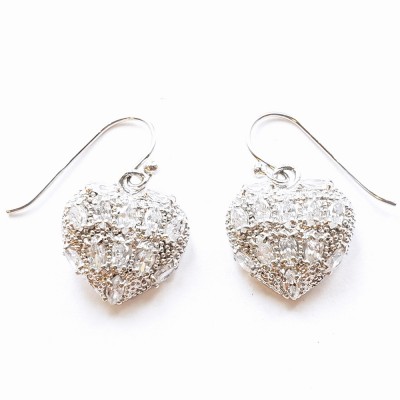 Sterling Silver Earring Of Heart With French Wire And Clear Cz