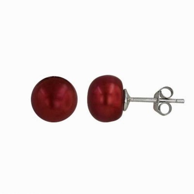 Deep Red Freshwater Pearl Potato Stud Earrings