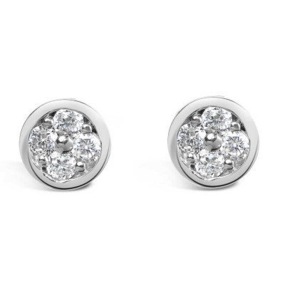 Sterling Silver Earring Round Stud with 4 Clear Cubic Zirconia