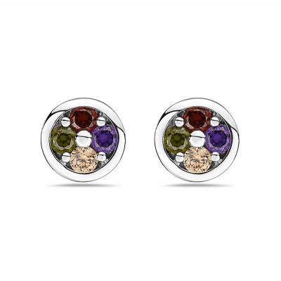 Sterling Silver Earring Round Stud with 4 Mc (Amey,Champagne, O