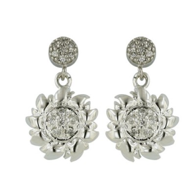 Sterling Silver Earring Sunflower Dangling Pave Post