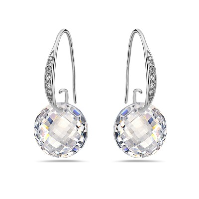 Sterling Silver Earring 13mm Clear Cubic Zirconia Chess Cut Round Stone with Clear Cubic Zirconia F