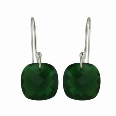 Sterling Silver Earring 12-12mm Emerald Glass Chess Cut Cushion Sh