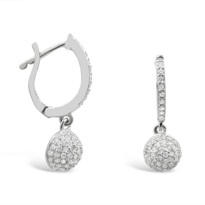 STERLING SILVER EARRING HUGGIE TOP ROUND PAVE DROP