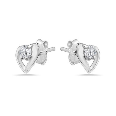 Sterling Silver Earring Open Heart Stud with Clear Cubic Zirconia
