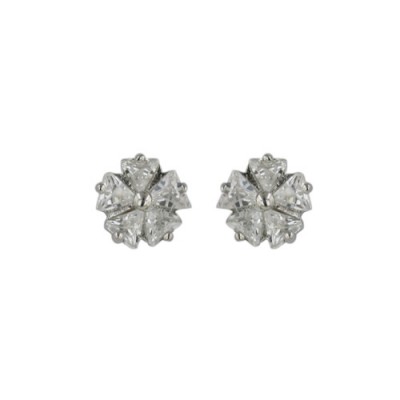 Sterling Silver Earring Clear Cubic Zirconia Flower Stud 3mm Cubic Zirconia