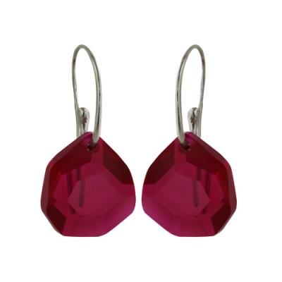 Sterling Silver Earring Swirl Wire with Faceted 17mm Corumdum (Ruby#