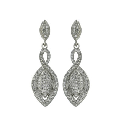 Sterling Silver Earring Post Dangling 11-21 Double Marquis with Clear