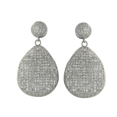 Sterling Silver Earring Post Dangling 12-22 Tear Drop with Clear Cubic Zirconia M