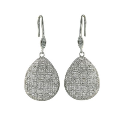 Sterling Silver Earring Fish Wire Dangling 12-22 Tear Drop with Clear