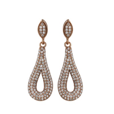 Sterling Silver Earring Post Dangling 10-22mm Open Tear Drop with Clear