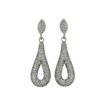 Sterling Silver Earring Post Dangling 10-22mm Open Tear Drop with Clear