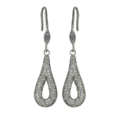 Sterling Silver Earring Fish Wire Dangling 10-22mm Open Tear Drop with C