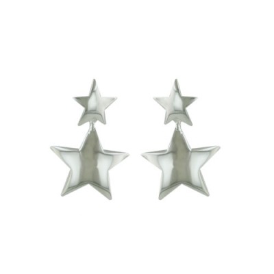 Sterling Silver Earring 8.5mm Plain Star at Post & 14.5mm Dangle S