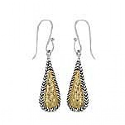 Sterling Silver Earring Hammer Texture Long Tear Drop 2 Tones with
