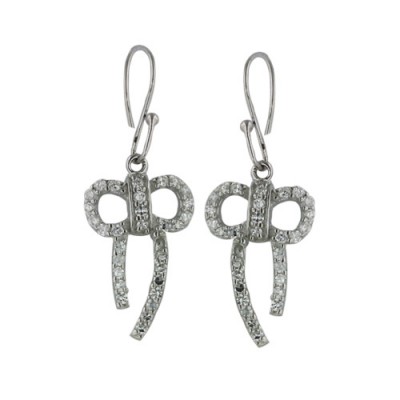 Sterling Silver Earring Clear Cubic Zirconia Open Ribbon-Matching 5S-676Cl