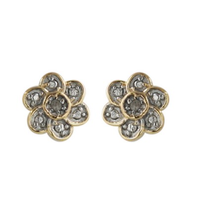 Sterling Silver Earring 8-8mm Flower with Illusion-Gd Plating Daimond