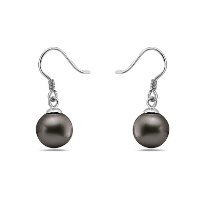 Sterling Silver Earg 9Mm Round Gray Pearl W/French Wire Dangling