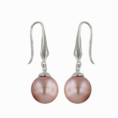 Sterling Silver Earg 9Mm Round Pearl Pink W/Designed French Wire