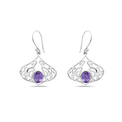 Sterling Silver Earring 20-22 Open Filigree with Oval Amy Gem Stone B