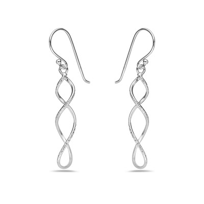 Sterling Silver Earring 1X0.3" Open Wired Swirl Twisted Fishwire E