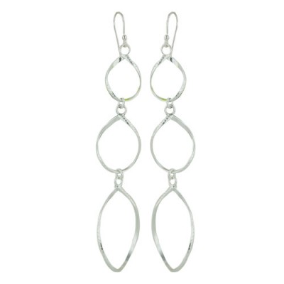 Sterling Silver Earring 2.3X0.5" 3 Open Oval Chained Wire Fishwire