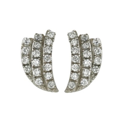 Sterling Silver Earring Wing Shape Paved with Clear Cubic Zirconia
