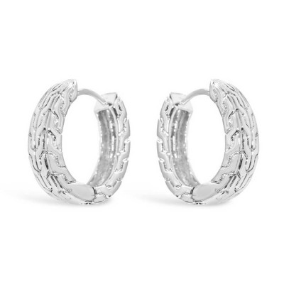 Sterling Silver Earring Thick Oval Hoop with Clear Cubic Zirconia and Track P
