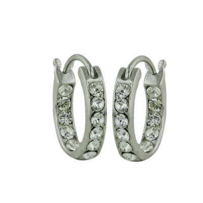 Sterling Silver Earring Huggies with Clear Cubic Zirconia on Outside and Insi