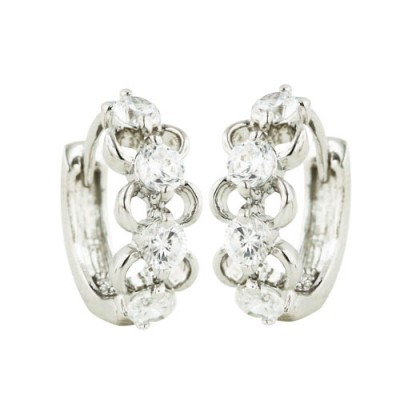 Sterling Silver Earring Huggies with Clear Cubic Zirconia