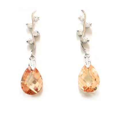 Sterling Silver Earring 35 L Champagne Cubic Zirconia Tear Drop