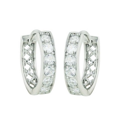 Sterling Silver Earring Huggie Outer 17 mm Clear Cubic Zirconia