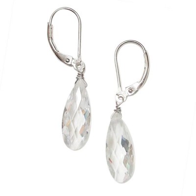 Sterling Silver Earring Long Tear Drop Clear Cubic Zirconia