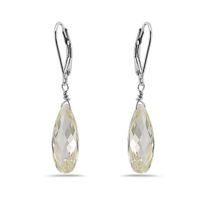 Sterling Silver Earring Long Tear Drop Citrine Cubic Zirconia