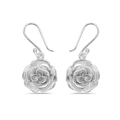 Sterling Silver Earring Plain Silver Rose On French Wire