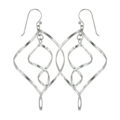 Sterling Silver Earring Two Hollow Marquis Dangle with Rhodium