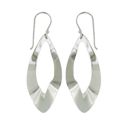 Sterling Silver Earring Thick Hollow Teardrop with Rhodium