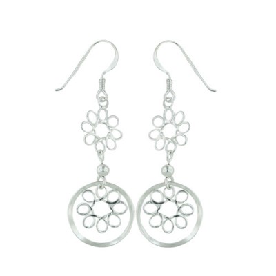 Sterling Silver Earring Dangle Flower French Wire