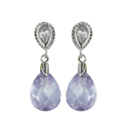 Sterling Silver Earring Lv Cubic Zirconia Teardrop Dangle Teardrop Post
