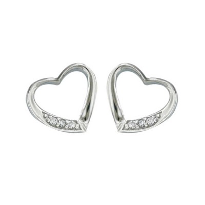 Sterling Silver Earring Heart with Clear Cubic Zirconia