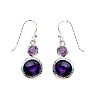 Sterling Silver Earring "8" Shape with Amethyst Cubic Zirconia in Center of Circles