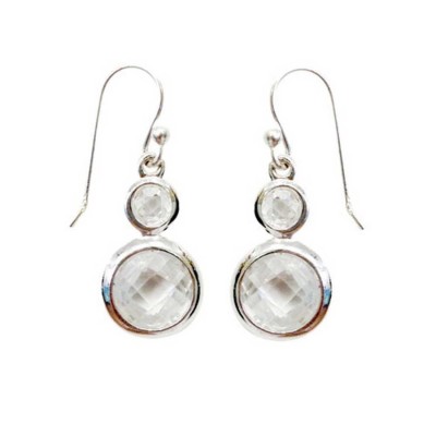 Sterling Silver Earring Cl Cz Chess Cut Dangle On French Wire