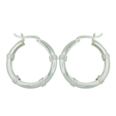 Sterling Silver Earring Plain Silver Hoop with Wire Wrapping