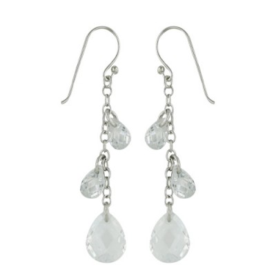 Sterling Silver Earring 9mm Clear Cubic Zirconia 2/6mm Clear Cubic Zirconia Teardrop