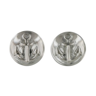 Sterling Silver Earring Flat Rd Stud with Anchor -Rhodium Plating-