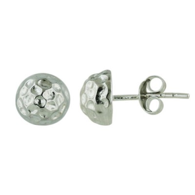 Sterling Silver Earring 8mm Hammered Dome Stud